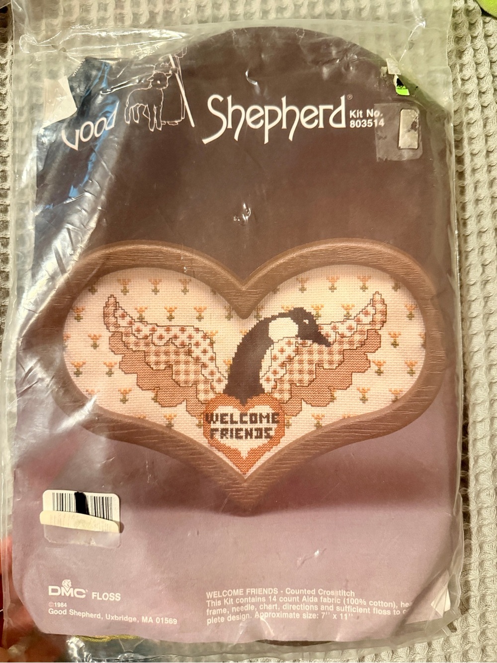 Vintage Good Shepherd Welcome Friends Goose Heart Cross Stitch Needlepoint Kit